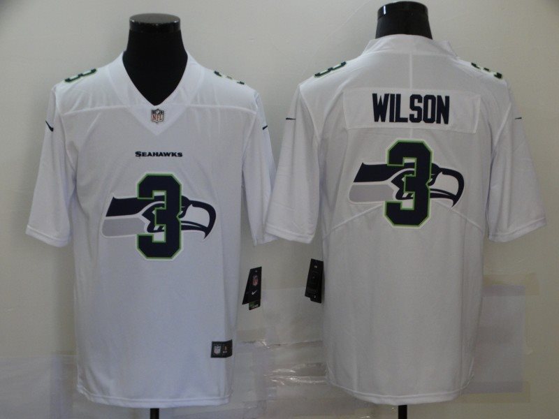 Nike Seahawks 3 Russell Wilson White Shadow Logo Limited Men Jersey