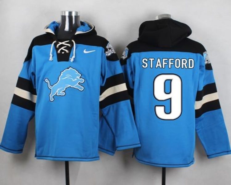 Nike Lions 9 Matthew Stafford Blue Player Pullover NFL Sweatshirt Hoodie