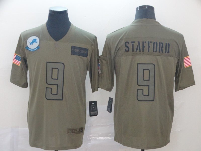 Nike Lions 9 Matthew Stafford Olive 2019 Salute To Service Limited Men Jersey