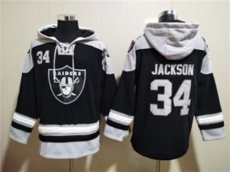 NFL Raiders 34 Bo Jackson Black Ageless Must-Have Lace-Up Pullover Hoodie