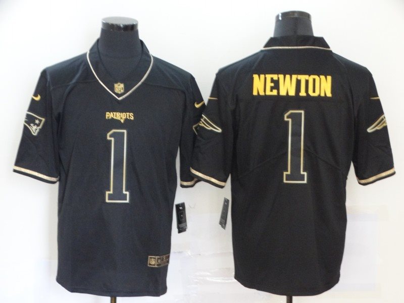 Nike Patriots 1 Cam Newton Black Gold Vapor Limited Men Jersey