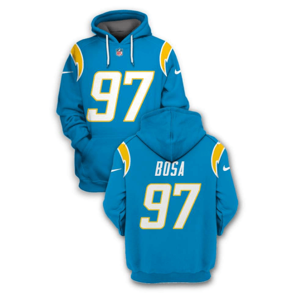NFL Chargers 97 Joey Bosa Light Blue 2021 Stitched New Hoodie