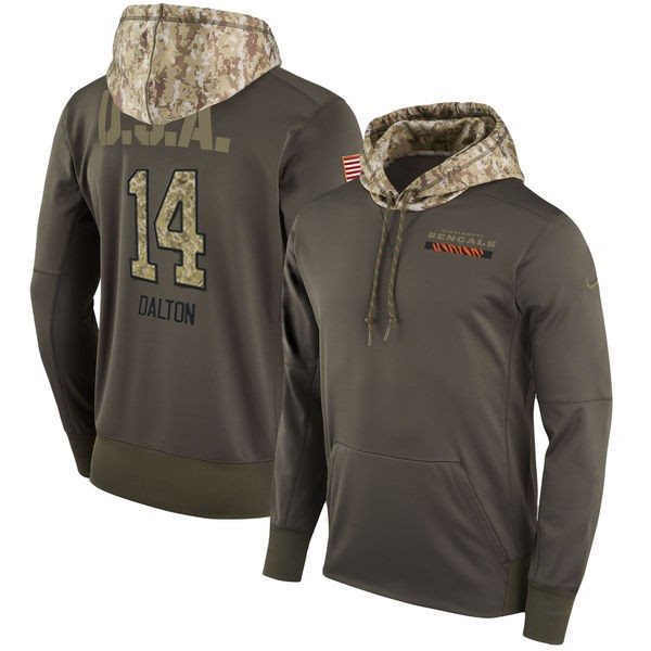 NFL Bengals 14 Andy Dalton Olive Salute To Service Pullover Hoodie