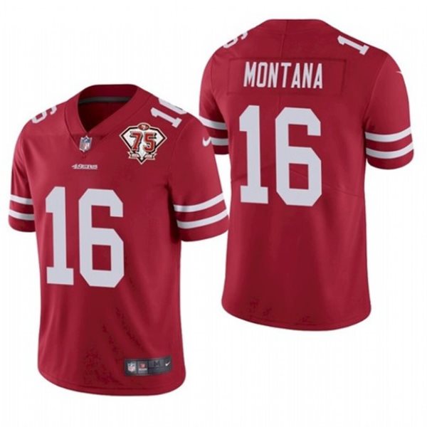 Nike 49ers 16 Joe Montana Red 75th Anniversary Vapor Untouchable Limited Men Jersey