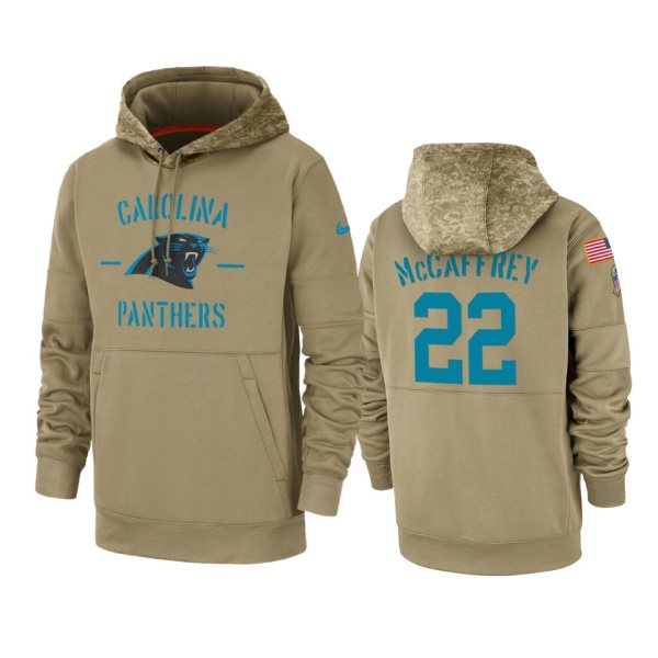 Nike Carolina Panthers 22 Christian McCaffrey Tan 2019 Salute to Service Sideline Therma Pullover Hoodie