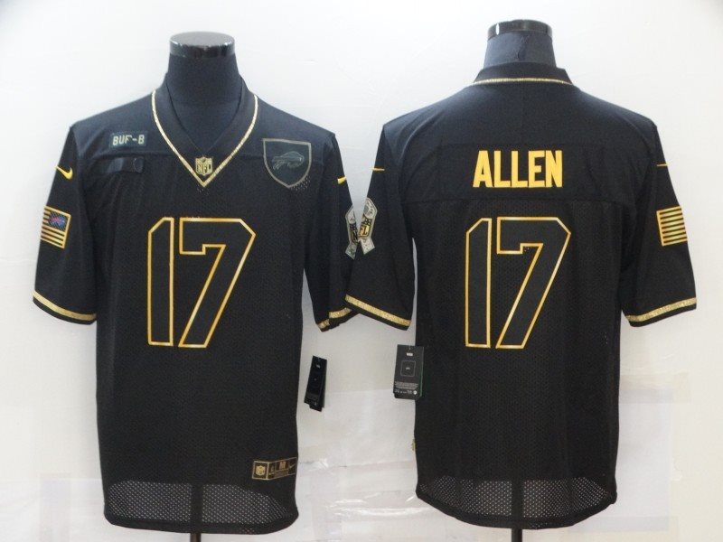 Nike Bills 17 Josh Allen 2020 Black Gold Salute To Service Limited Men Jersey