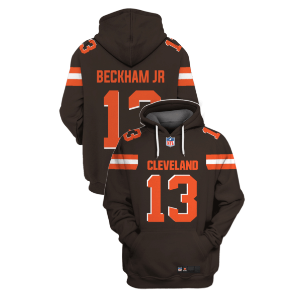 NFL Browns 13 Odell Beckham Jr. Brown 2021 Stitched New Hoodie