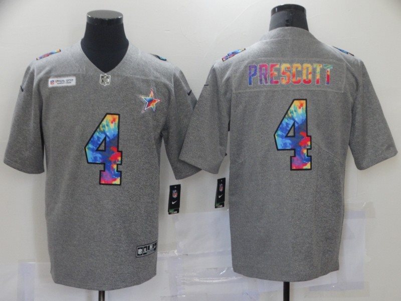 Nike Cowboys 4 Dak Prescott Rainbow Grey Vapor Limited Men Jersey