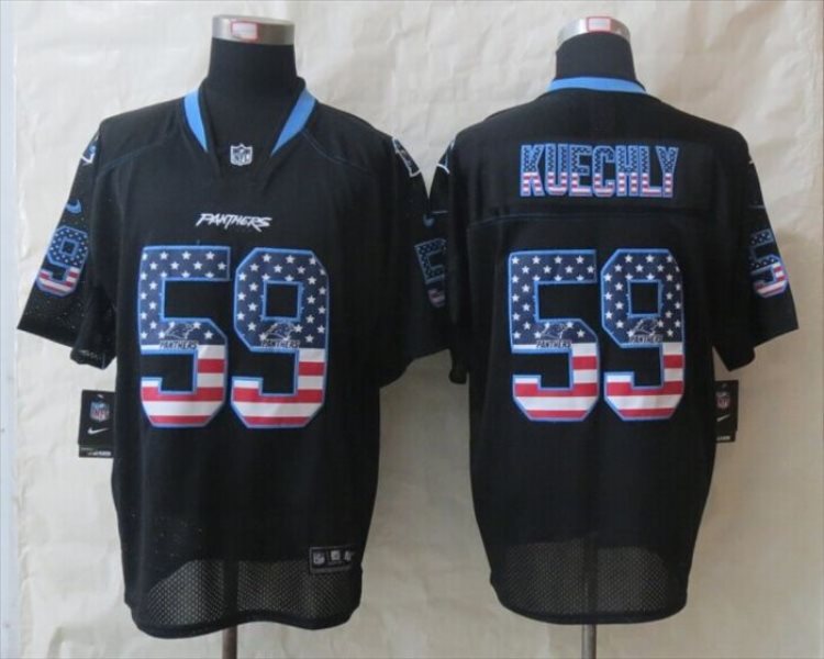 Nike Carolina Panthers No.59 Luke Kuechly Black Fashion USA Flag Number Men's Football Elite Jersey