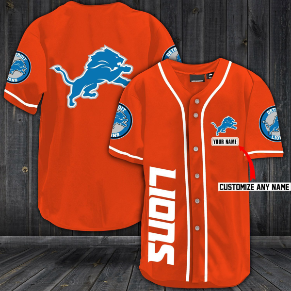 NFL Detroit Lions Baseball Orange Customized Jersey