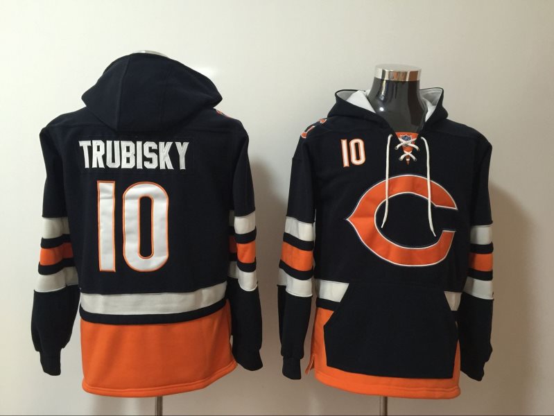 Nike Chicago Bears 10 Mitchell Trubisky Navy All Stitched Hooded Men Sweatshirt