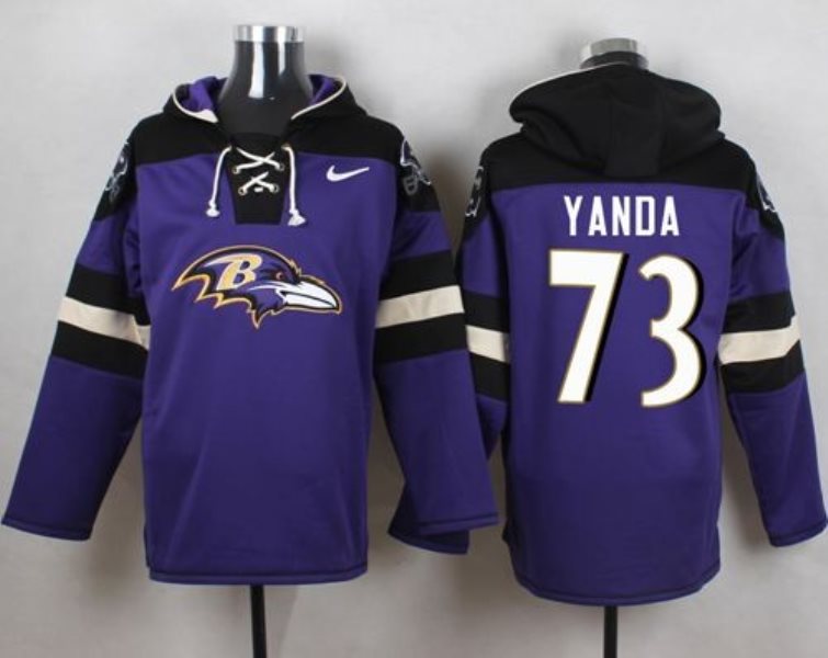 Nike Ravens 73 Marshal Yanda Purple Player Pullover NFL Sweatshirt Hoodie