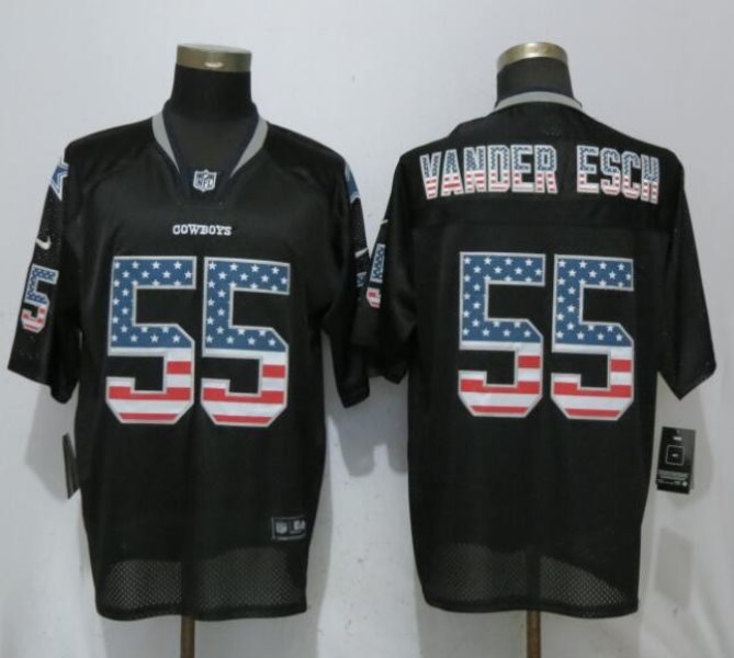 Nike Cowboys 55 Leighton Vander Esch Black USA Flag Fashion Elite Men Jersey