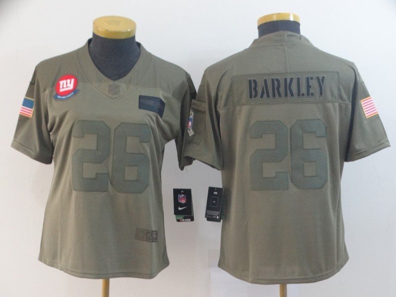 Nike Giants 26 Saquon Barkley 2019 Olive Salute To Service Limited Women Jersey(Run Small)