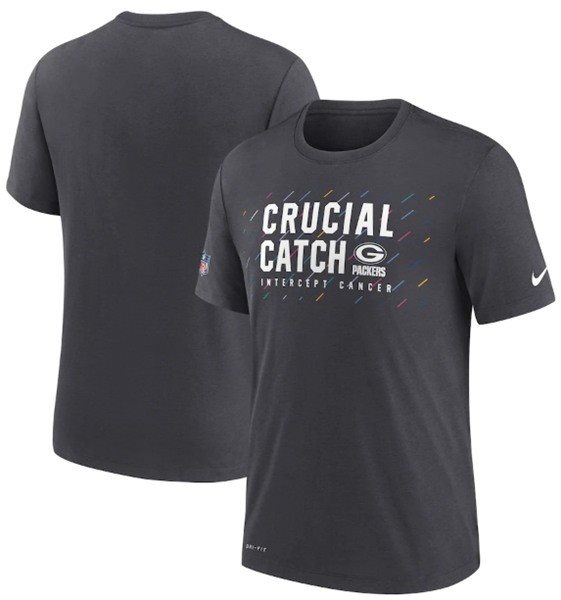 NFL Packers Charcoal 2021 Crucial Catch Performance T-Shirt