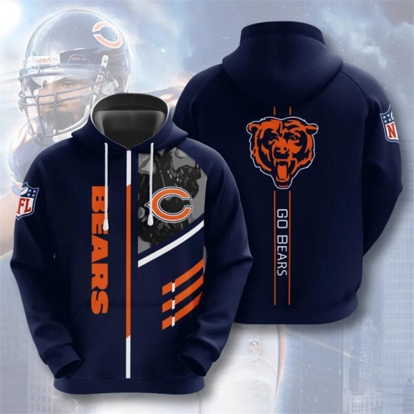 NFL Chicago Bears 3D Navy Hoodie Sweatshirt