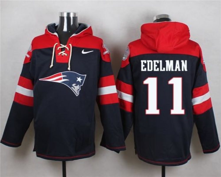 Nike Patriots 11 Julian Edelman Navy Blue Player Pullover NFL Hoodie Sweatshirt