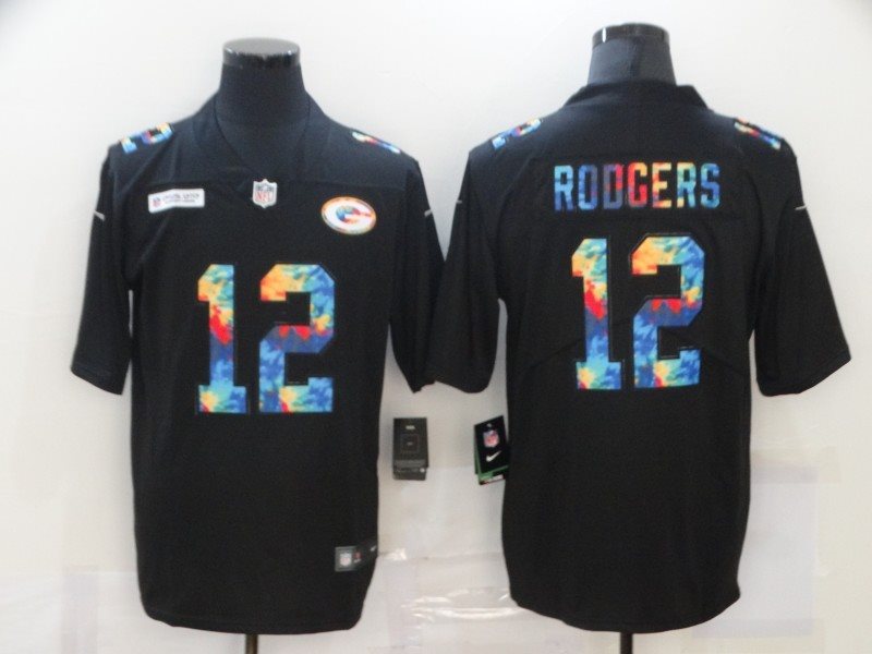 Nike Packers 12 Aaron Rodgers Rainbow Black Limited Men Jersey