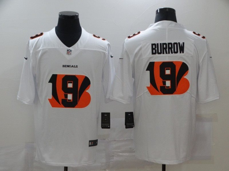 Nike Bengals 9 Joe Burrow White Shadow Logo Limited Men Jersey