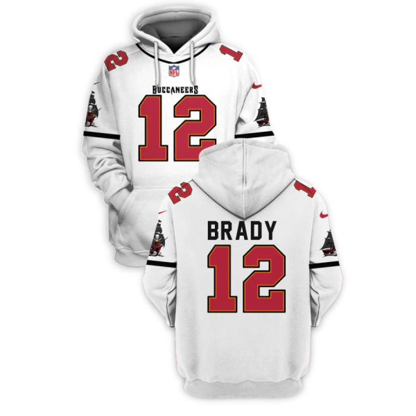 NFL Buccaneers 12 Tom Brady White 2021 Stitched New Hoodie
