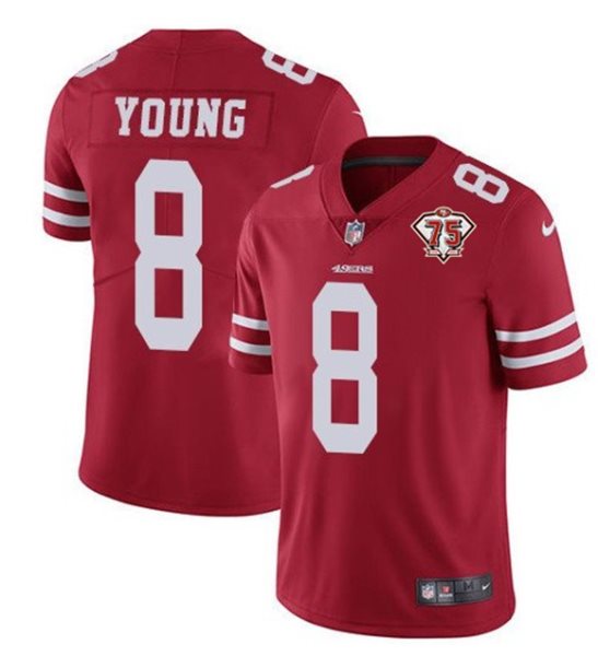 Nike 49ers 8 Steve Young Red 75th Anniversary Vapor Untouchable Limited Men Jersey