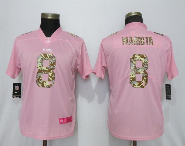 Nike Titans 8 Marcus Mariota Pink Camo Fashion Limited Women Jersey