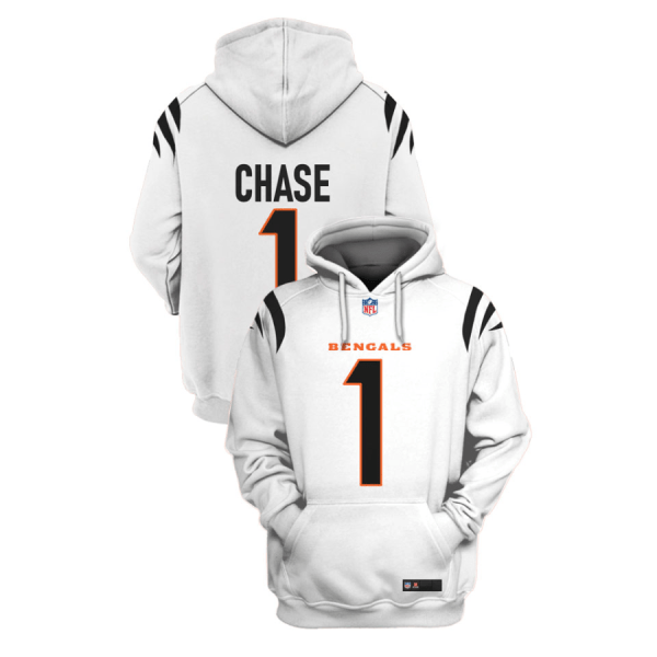 NFL Bengals 1 Ja'Marr Chase White 2021 Stitched New Hoodie