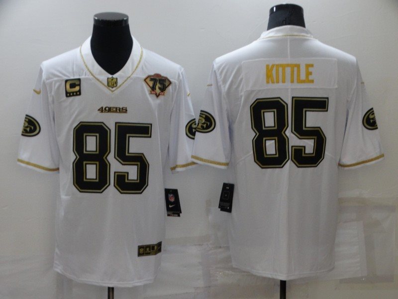 Nike 49ers 85 George Kittle White Gold 75th Anniversary Vapor Limited Men Jersey
