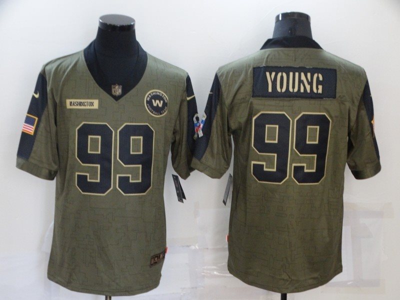 Nike Washington Football Team 99 Chase Young 2021 Olive Salute To Service Limited Men Jersey