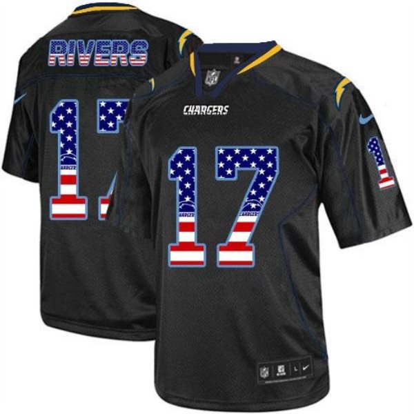 Nike Chargers 17 Philip Rivers Black NFL Elite USA Flag Fashion Jersey
