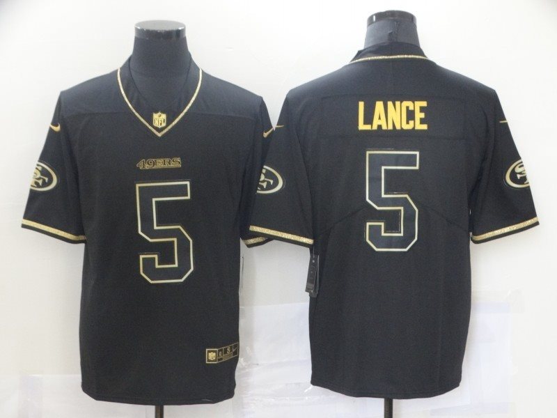 Nike 49ers 5 Trey Lance Black Gold Vapor Limited Men Jersey