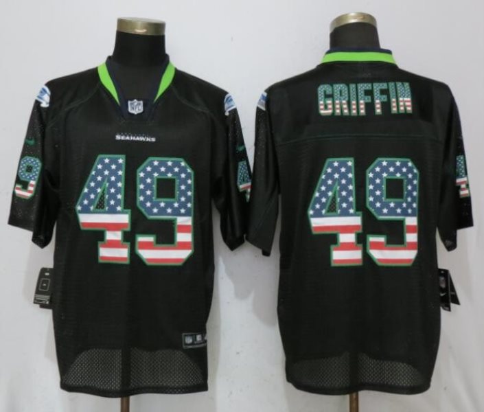 Nike Seahawks 49 Shaquem Griffin Black USA Flag Fashion Elite Men Jersey