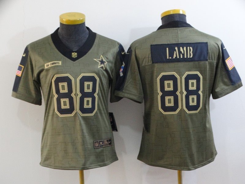 Nike Cowboys 88 CeeDee Lamb 2021 Olive Salute To Service Limited Women Jersey