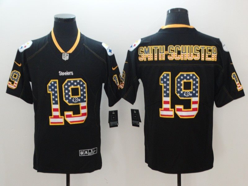 Nike Steelers 19 JuJu Smith-Schuster Black USA Flag Limited Men Jersey