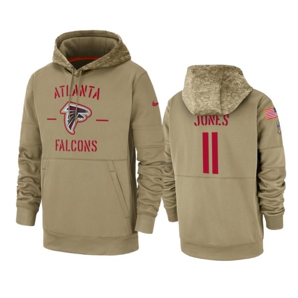 Nike Atlanta Falcons 11 Julio Jones Tan 2019 Salute to Service Sideline Therma Pullover Hoodie