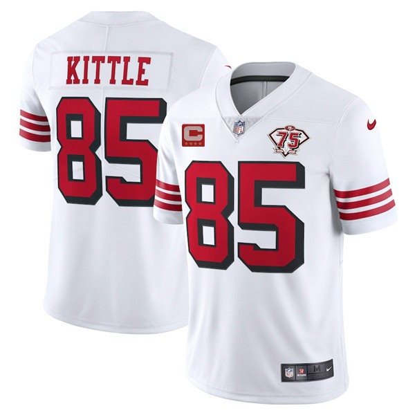 Nike 49ers 85 George Kittle White With C Patch 2021 75th Anniversary Throwback Vapor Limited Men Jersey