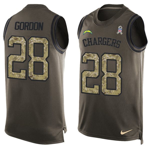 Nike Chargers 28 Melvin Gordon Olive Green Salute To Service Tank Top