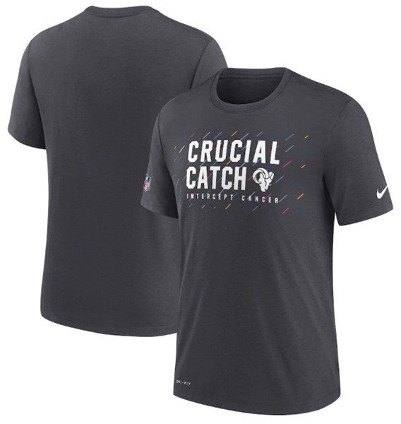 NFL Rams Charcoal 2021 Crucial Catch Performance T-Shirt