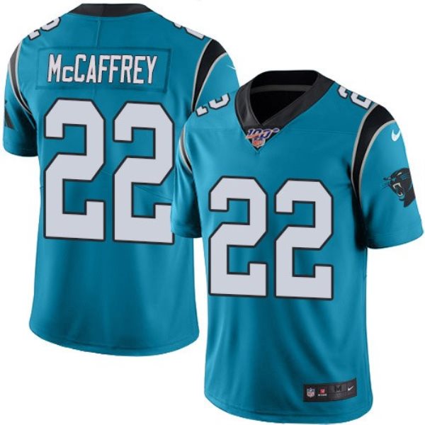 NFL Carolina Panthers 100th 22 Christian McCaffrey Blue Vapor Untouchable Limited Men Jersey