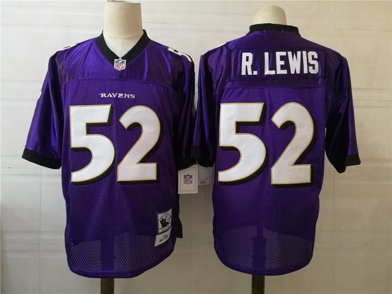NFL Ravens 52 Ray Lewis Purple Purple Throwback Men Jersey