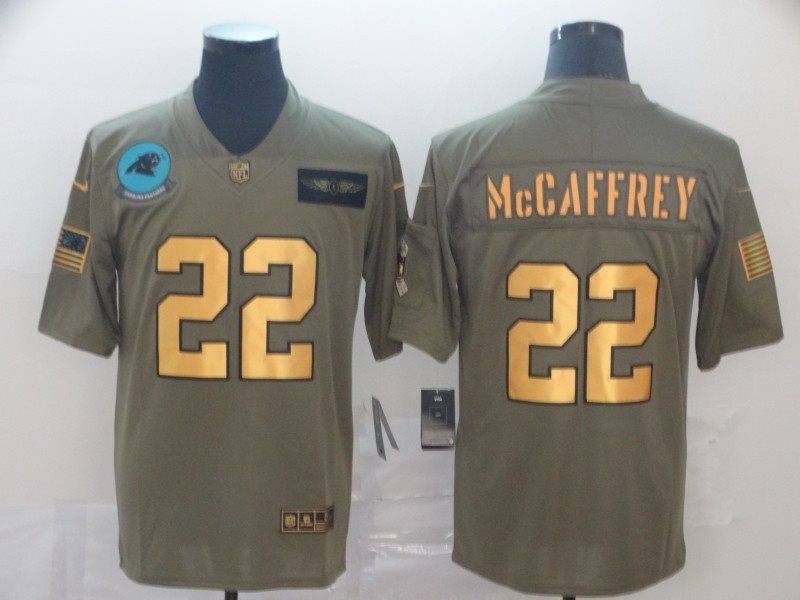 Nike Panthers 22 Christian McCaffrey 2019 Olive Gold Salute To Service Limited Men Jersey