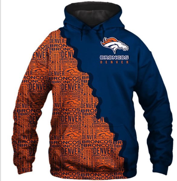NFL Denver Broncos Football Team Split Hoodie Sweatshirt