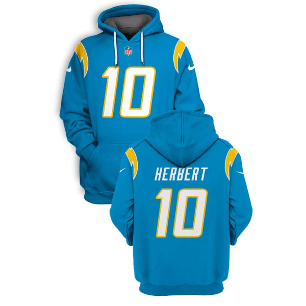 NFL Chargers 10 Justin Herbert Light Blue 2021 Stitched New Hoodie