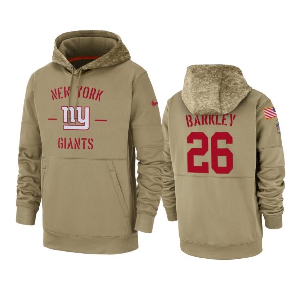 Nike New York Giants 26 Saquon Barkley Tan 2019 Salute to Service Sideline Therma Pullover Hoodie