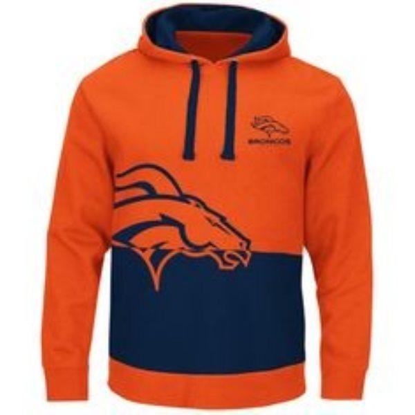 NFL Denver Broncos Orange and Navy Split All Stitched Hooded Sweatshirt