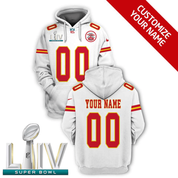 NFL Chiefs Customized White Super Bowl LIV 2021 Stitched New Hoodie