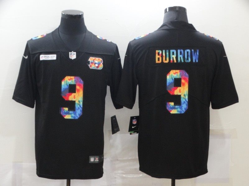 Nike Bengals 9 Joe Burrow Rainbow Black Limited Men Jersey