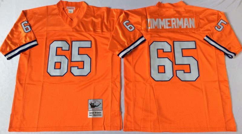 NFL Broncos 65 Gary Zimmerman Orange M&N Throwback Men Jersey