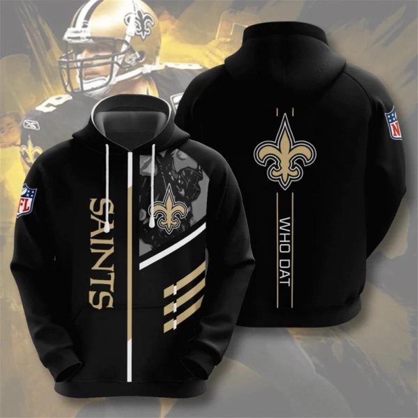 NFL New Orleans Saints 3D Black Hoodie Sweatshirt
