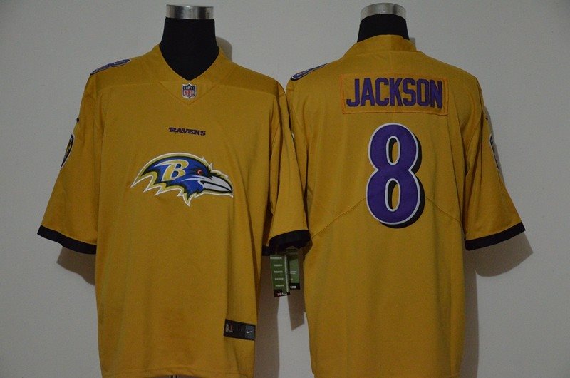 Nike Ravens 8 Lamar Jackson Yellow Team Big Logo Vapor Limited Men Jersey
